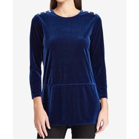 Lauren Ralph Lauren Velvet Blue Top Gold Button  1X - Picture 2 of 2